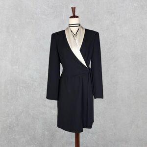 Vintage 90s Jones New York Dress Black Tuxedo Long Sleeve Wrap Dress